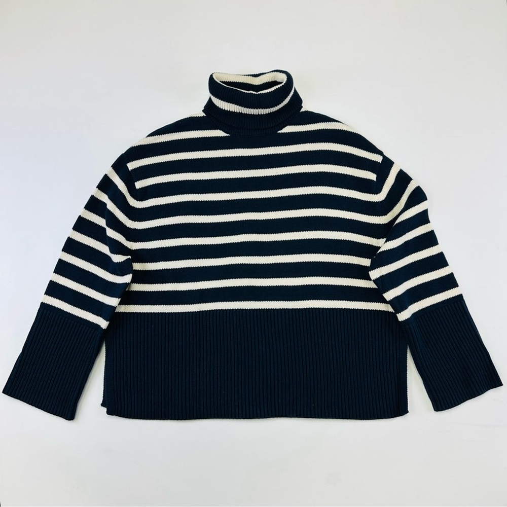Gap NEW cotton stripe turtleneck XS Womens Oversize navy white sweater Preppy